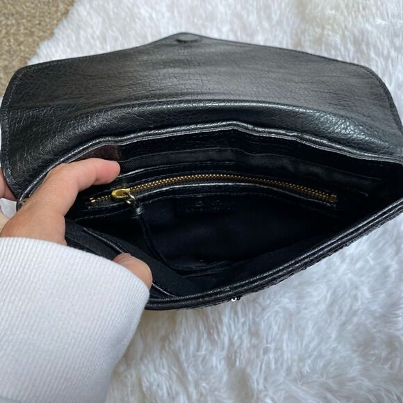 Alexis Hudson Hand Bag Fold Over Clutch Sequin Black Gold Lock No Strap - Picture 7 of 9